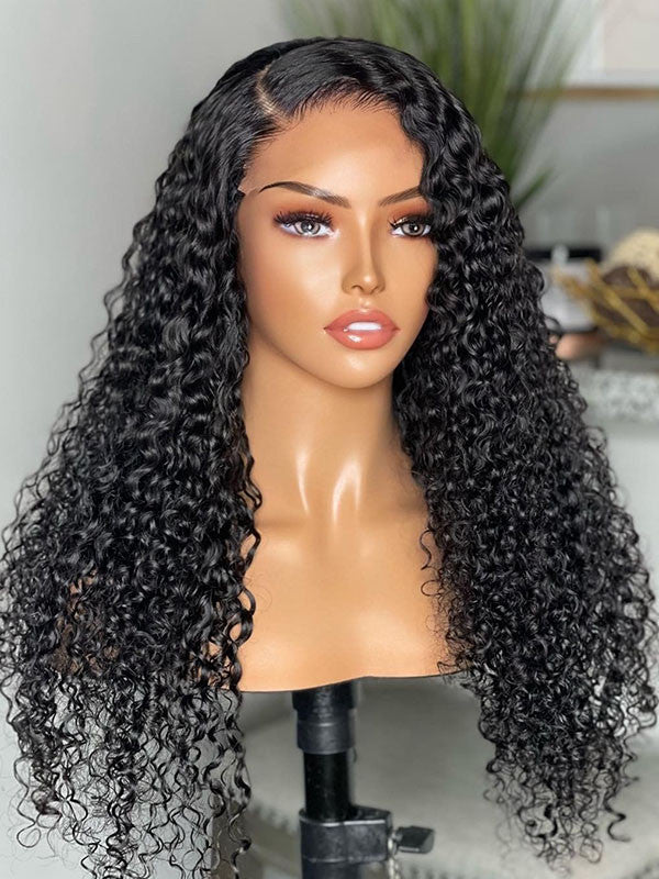 30 Inches Available !!! 18''- 30'' Inches Elva Hair Pre Plucked Raw Cambodian Curly 13X4 Lace Front Wig Bleached Knots With Pre Plucked Hairline【00360】