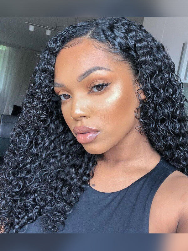 30 Inches Available !!! 18''- 30'' Inches Elva Hair Pre Plucked Raw Cambodian Curly 13X4 Lace Front Wig Bleached Knots With Pre Plucked Hairline【00360】